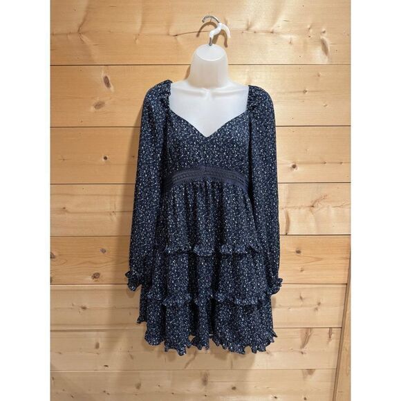 Lulus Dresses & Skirts - Lulu's Blue White Floral Ruffled Long Sleeve Mini Dress